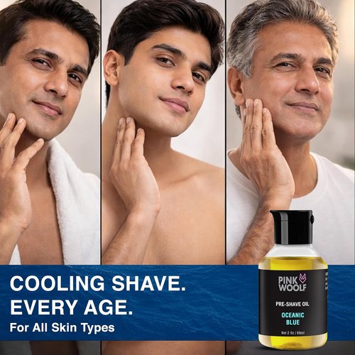 Pink Woolf Pre Shave Oil for Men - Oceanic Blue Shaving Oil for Smooth Razor Glide - Reduces Razor Burn & Irritation - 2 Fl Oz