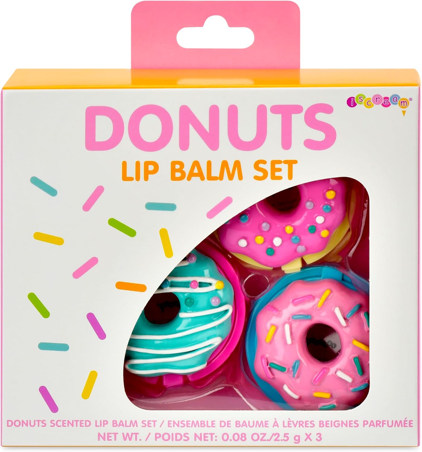 iScream Lip Balm Trio - Sprinkle Donuts Shaped Watermelon, Strawberry & Vanilla Scents