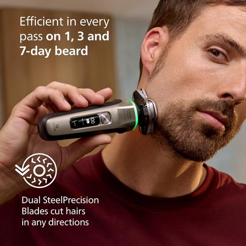 Philips Norelco Shaver i9000 Prestige - Wet & Dry Electric Shaver, Gold Oyster, Sense IQ Technology, Triple Lift & Cut System, 360 Rotating Dual SteelPrecision Blades, Quick Clean Pod, Model XP9203/81