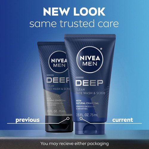 NIVEA MEN Deep Clean Face Wash - Exfoliating Charcoal Formula for Oily Skin | 2.5 Fl Oz Tube, Pack of 3
