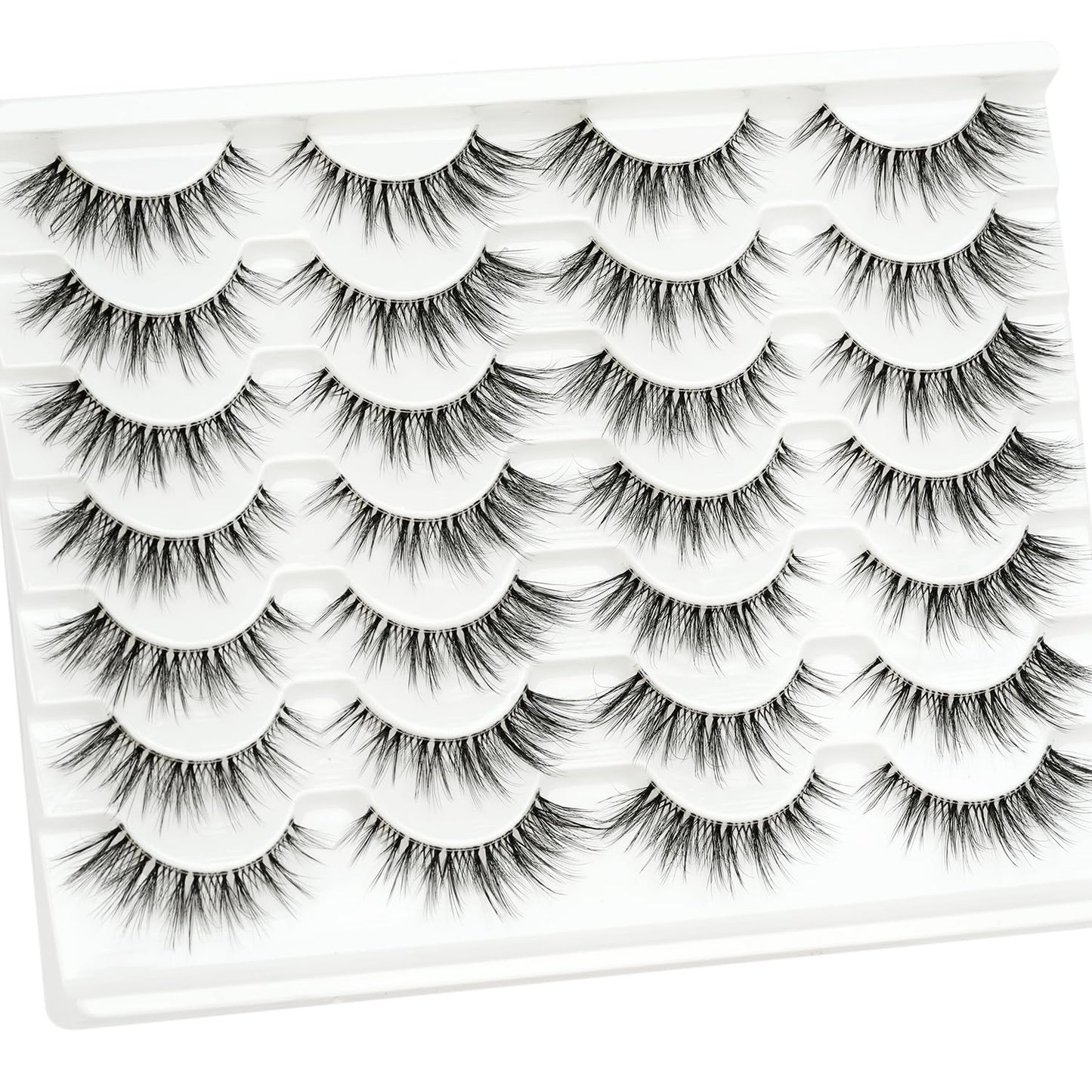 False Eyelashes Natural Look 14mm Long Wispy Lashes Strip Clear Band 14 Pairs 3D Faux Mink Fluffy Cat Eye Fake Lashes Soft Lightweight Pestañas Postizas Naturales by EMEDA(FF4）