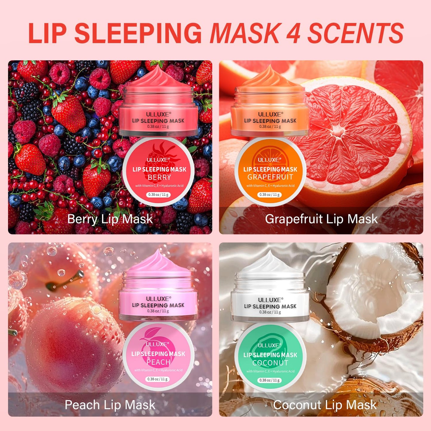 Skiennix Lip Mask Set - 4 Pcs Overnight Hydrating Lip Care with Shea Butter & Hyaluronic Acid