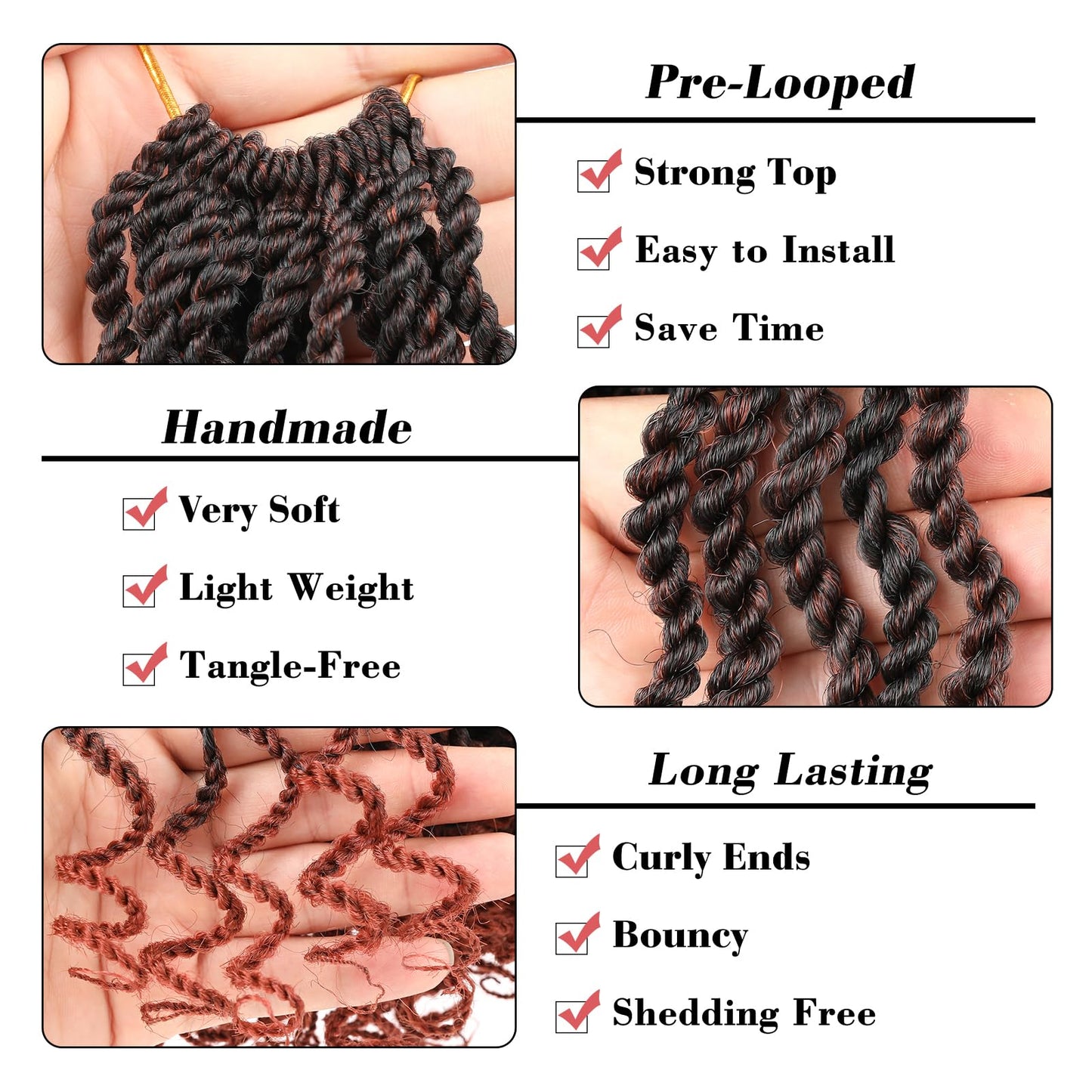 Leeven 8 Inch Senegalese Twist Crochet Hair with Curly Ends 8 Packs Ombre Copper Red Pre Looped Short Wavy Crochet Braids for Kids Women Ginger Pre Twist Small Hanava Twist Synthetic Braiding Hair