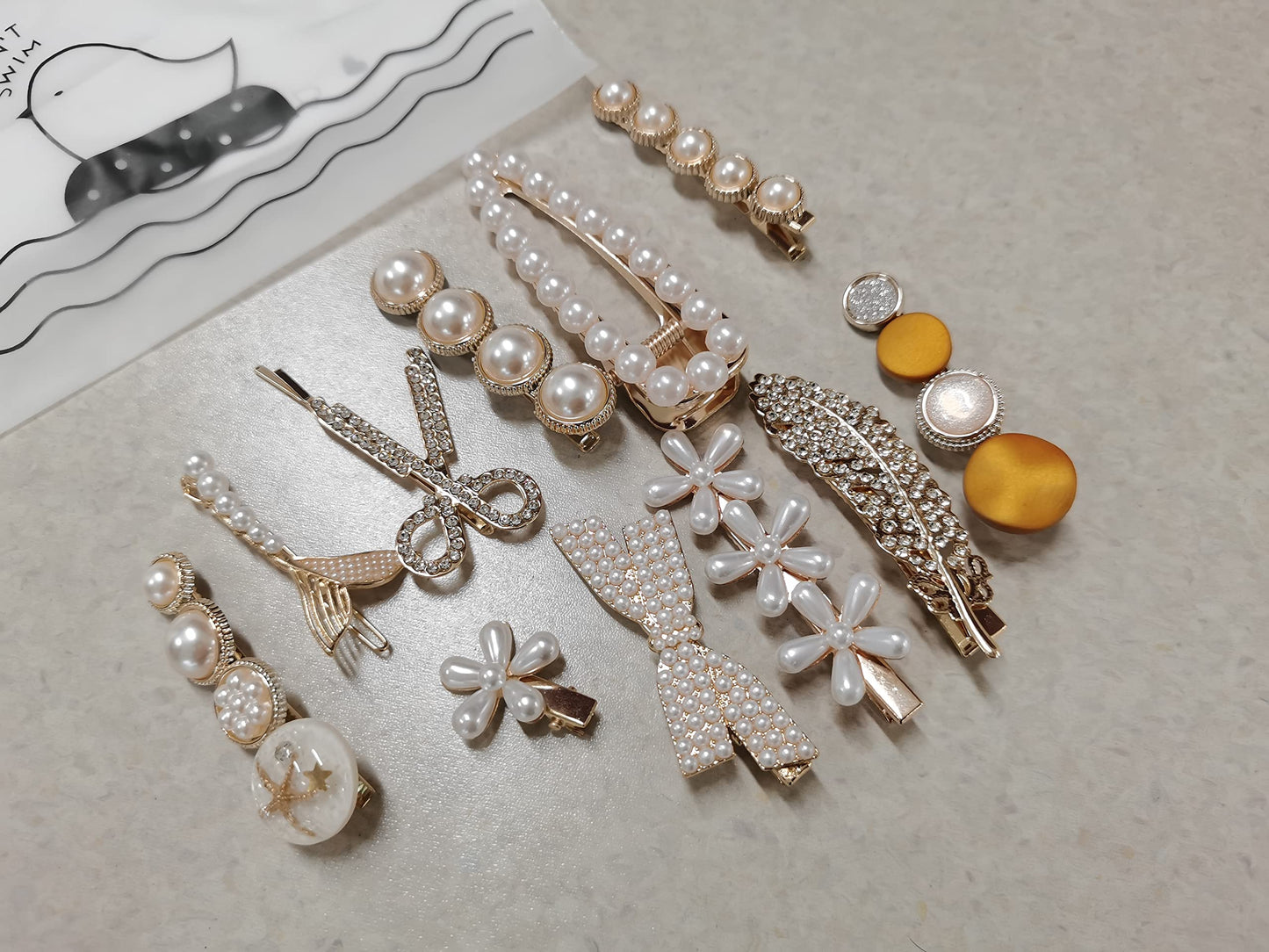 Etoleko Fashion Hair Clips Set, New Pearls and Acrylic Resin Hair Clips, Handmade Hair Barrettes,Glitter Crystal Geometric Hairpin, Elegant Gold Hair Accessories, Gifts for Women Girls Ladies Headw