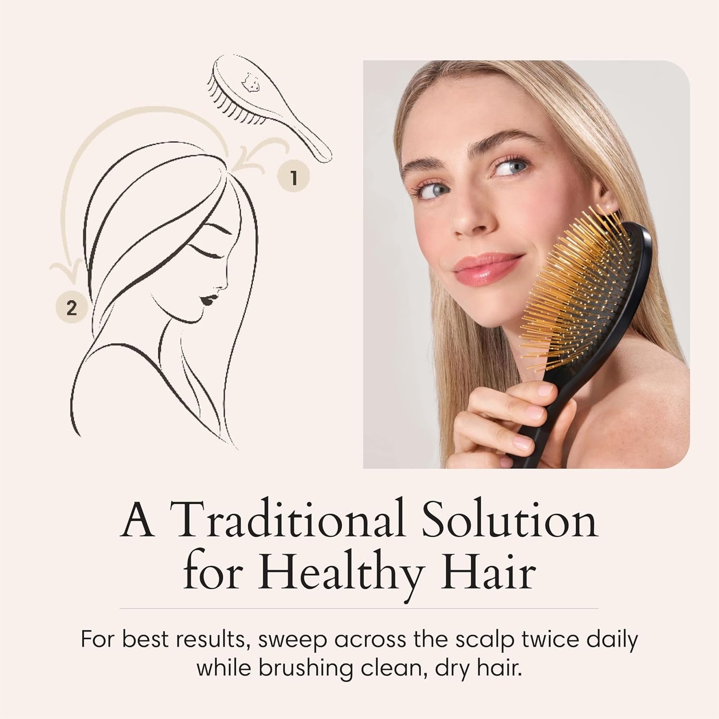 Snow Fox Skincare Gua Sha Hair Brush - Black Edition | Scalp Massage Comb with Gold-Plated Bristles for Healthy Hair
