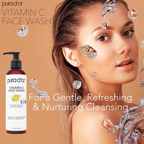 PURA D'OR Vitamin C Face Wash - Antioxidant-Rich Cleanser for Radiant Glow | 8 Oz, Sulfate & Paraben Free