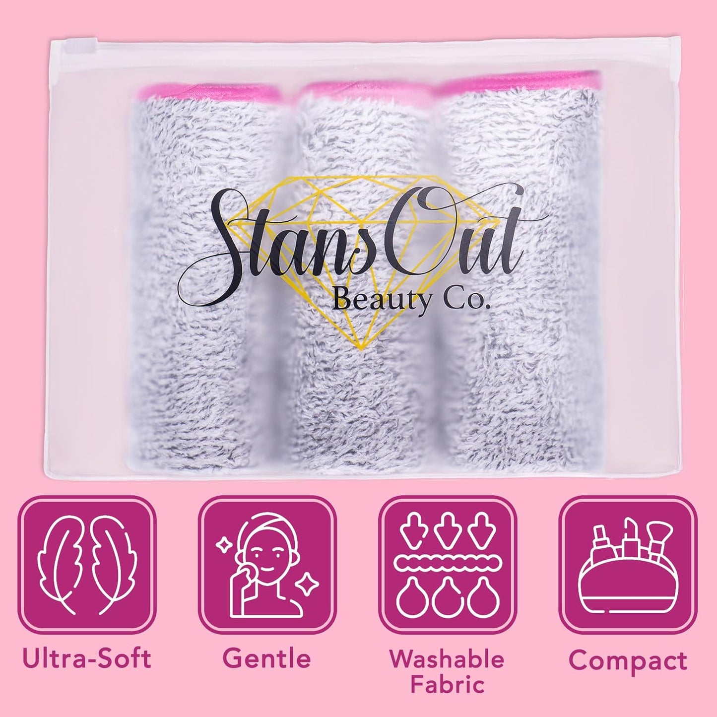 StansOut Makeup Towels - Reusable Microfiber Makeup Remover Cloths - Soft Facial Washcloths, 12x12 in, Gray