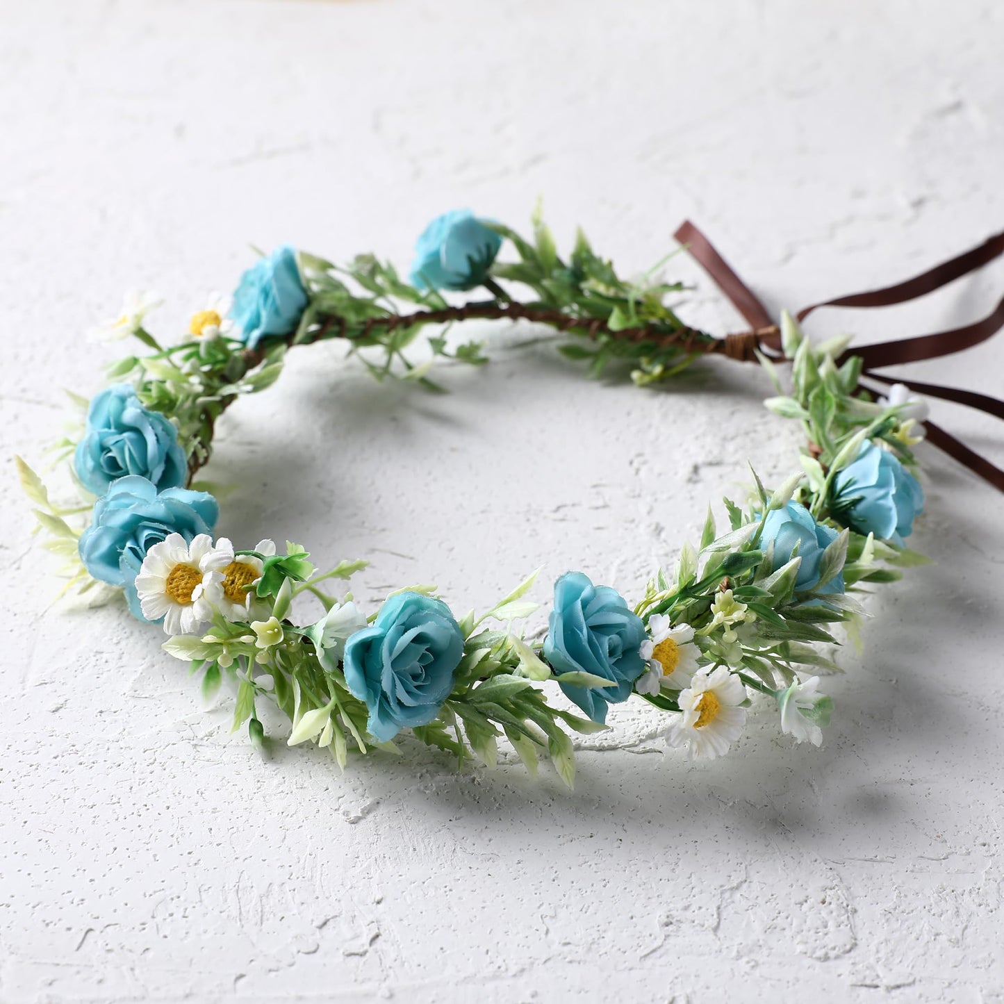 KorViSHOW Floral Crown Flower Headband - Blue Elegant Floral Headpiece Artificial Floral Crown Bridal Headpiece Photo Props for Women Girls Birthday Party Festivals