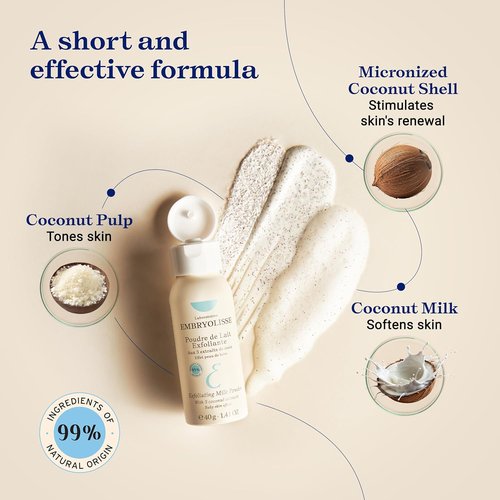Embryolisse Exfoliating Face Scrub Powder - Gentle Facial Cleanser with Coconut & Milk - 1.41 Oz for All Skin Types