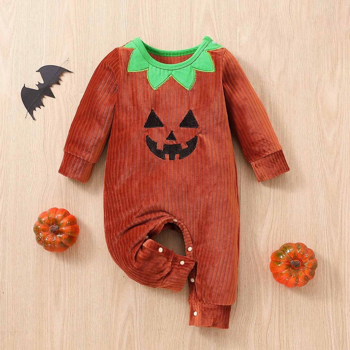 LouVasabuce Toddler Baby Girls Boys Halloween Long Sleeve Pumpkin Face Pattern Romper+ Cap +Slipper Socks 3Pcs Outfits