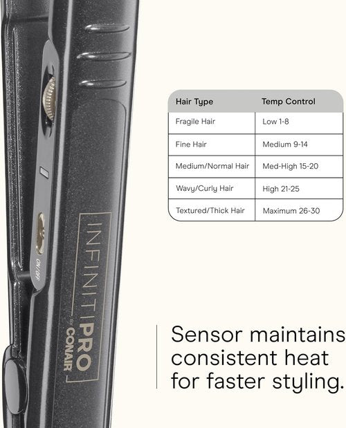 INFINITIPRO BY CONAIR Tourmaline Ceramic 1-Inch Flat Iron - Versatile Hair Straightener & Curler | 5 Heat Settings, Metallic Gray
