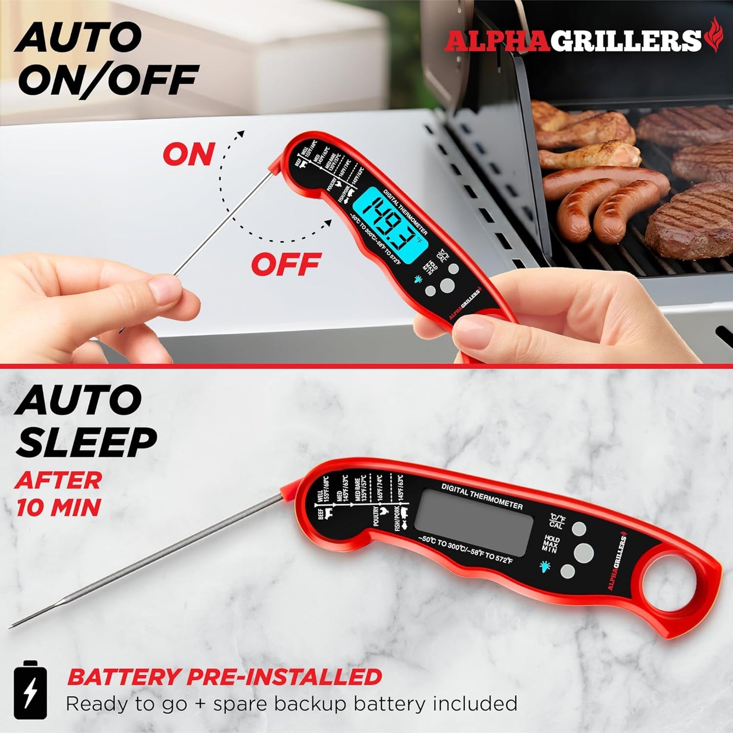 Alpha Grillers Meat Thermometer Digital - Instant Read Food Thermometer for Cooking and Grilling Gifts for Men Valentines Day Gifts for Him Her Mom Dad