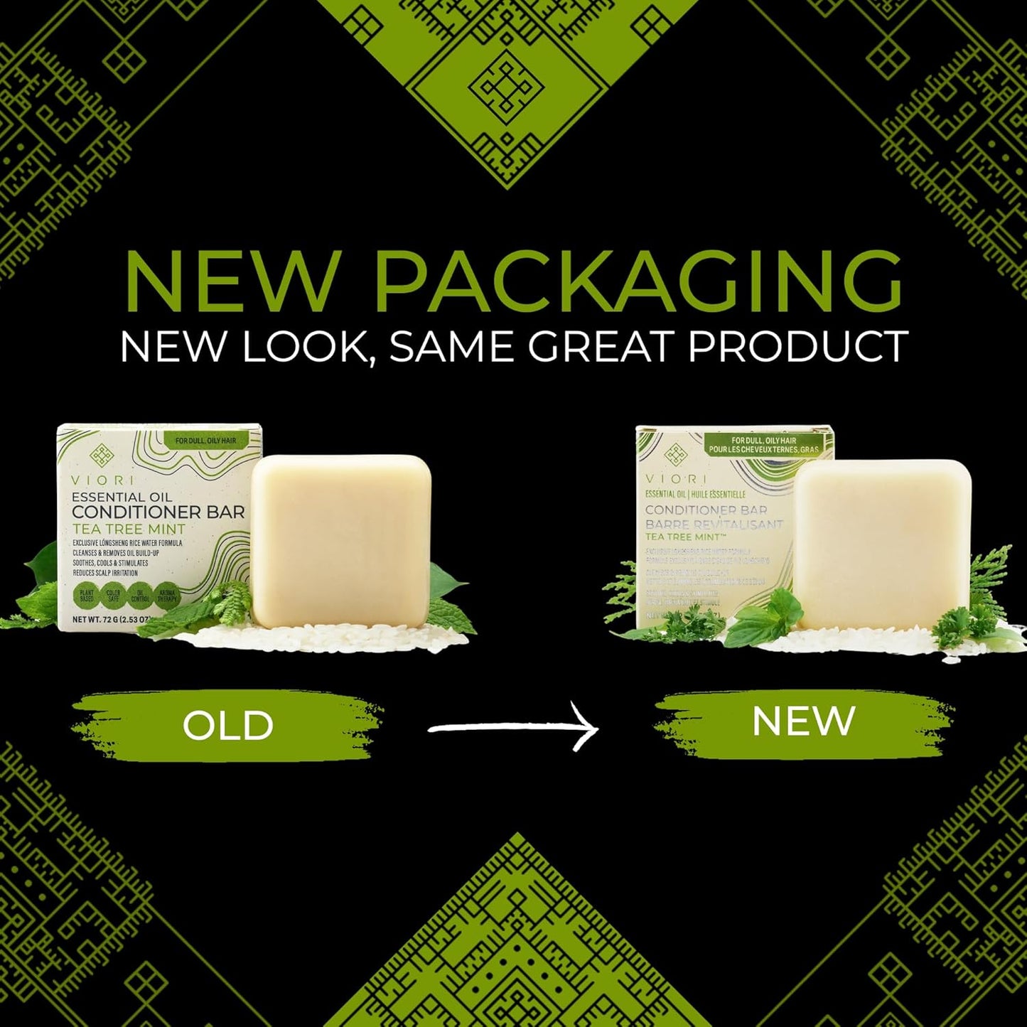 Viori Tea Tree Mint Conditioner Bar - Handcrafted Organic Formula with Rice Water for Nourished Hair