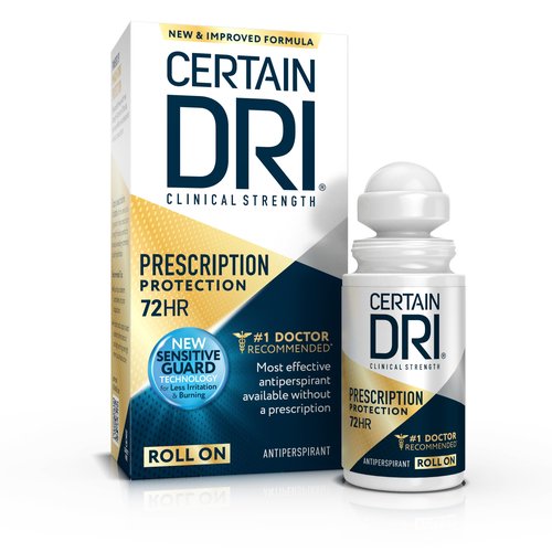 Certain Dri Prescription-Strength Clinical Antiperspirant Roll-On for Hyperhidrosis - 72-Hour Sweat Protection - Fragrance-Free - Doctor-Recommended for Men & Women - 1.2 fl oz