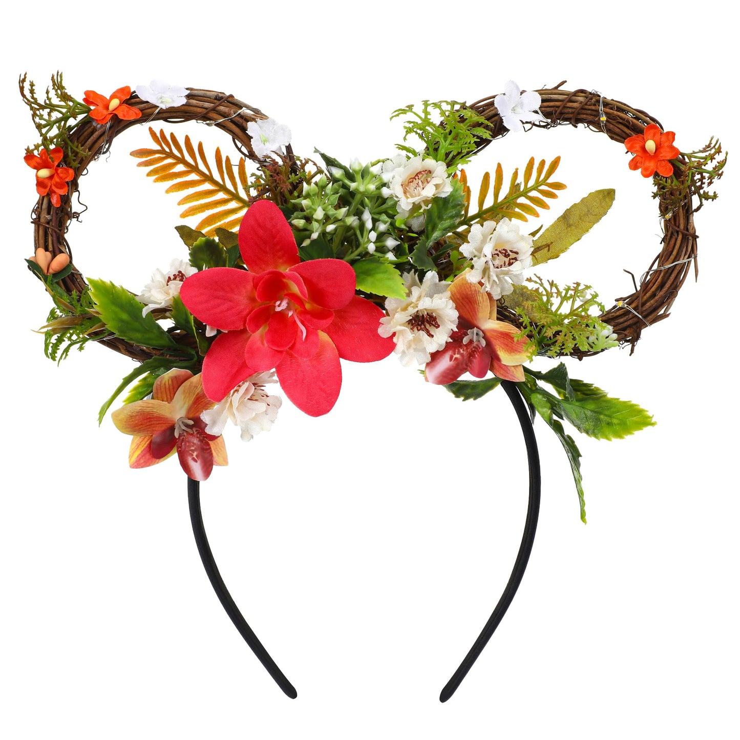 VISSTREE Flower Mouse Ears Headband - Woodland Branches Led Light Up Mouse Ear Headwear Crown for Women Halloween Birthday Party Amusement Park Travel Photoshoot