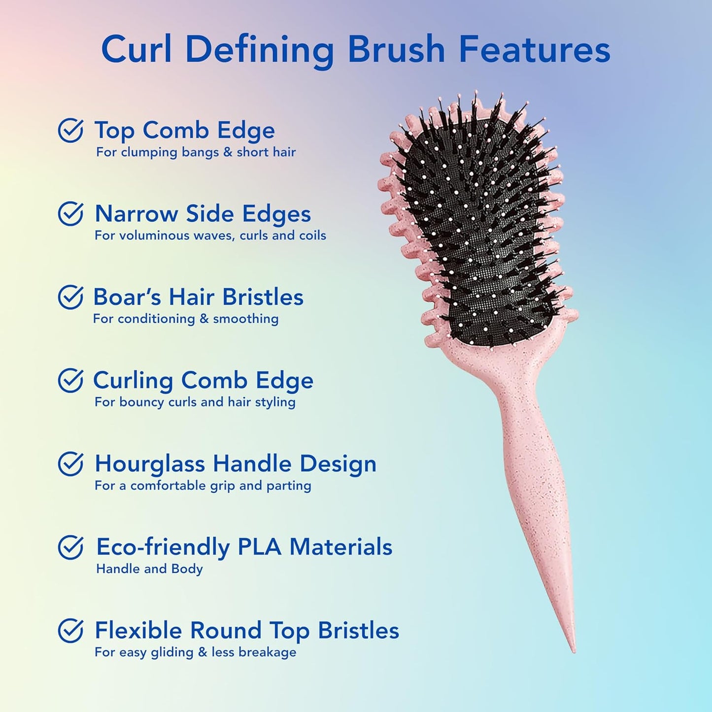 Skiennix Curl Defining Brush - Edge Control Round Hairbrush for Curly Hair | Boar Bristle Design (Green)