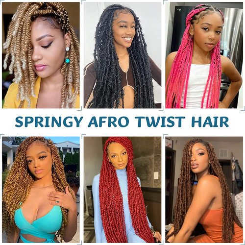 8 Packs Springy Afro Twist Hair Gureen# 16 inch Pre-Separated Kinky Marley Twist Braiding Hair Soft Synthetic Crochet for Distressed Faux Locs Spring Twist Hair Extensions for Women