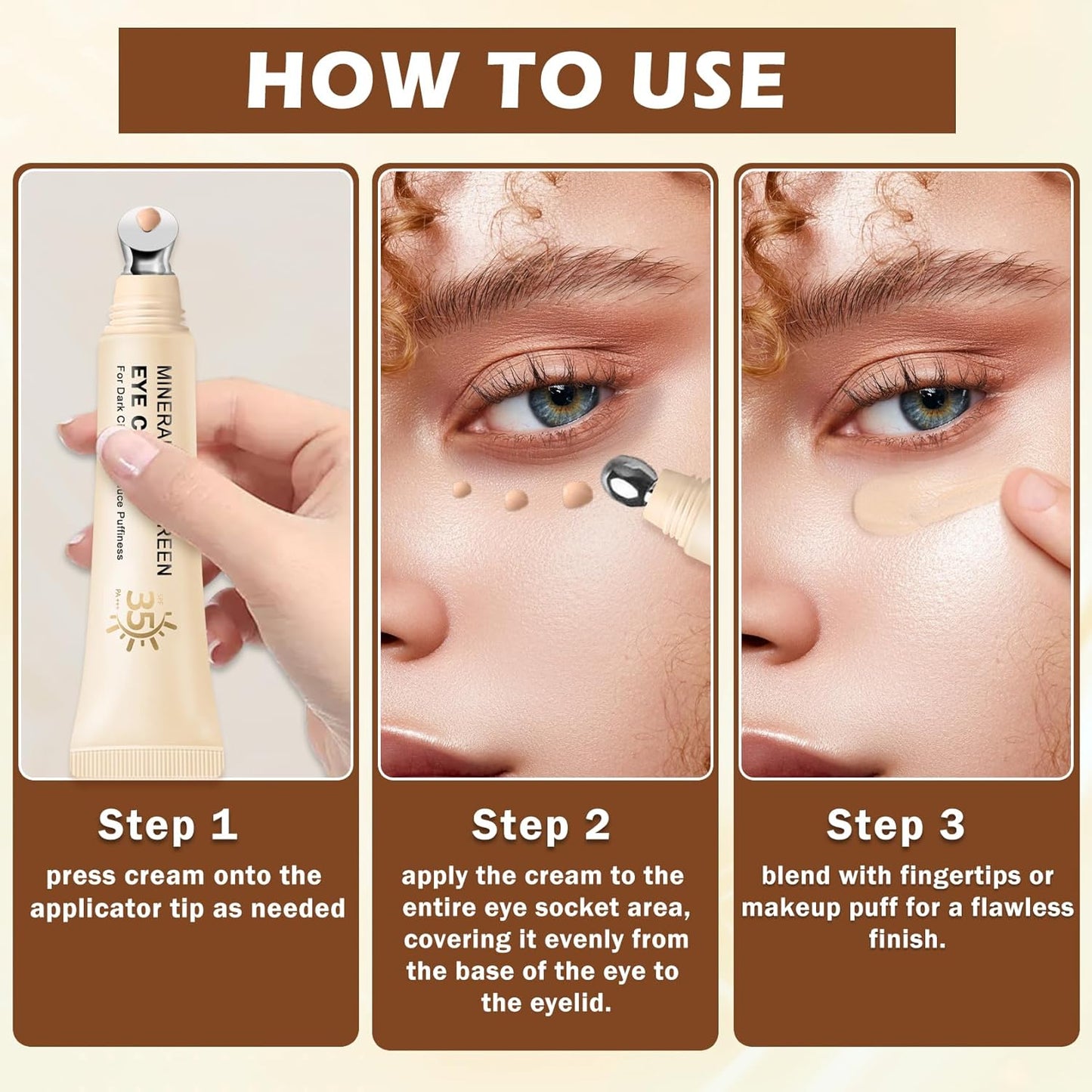 Skiennix Mineral Sunscreen Eye Cream - 3-in-1 Under Eye Treatment for Puffiness & Dark Circles, SPF 35 (Light)