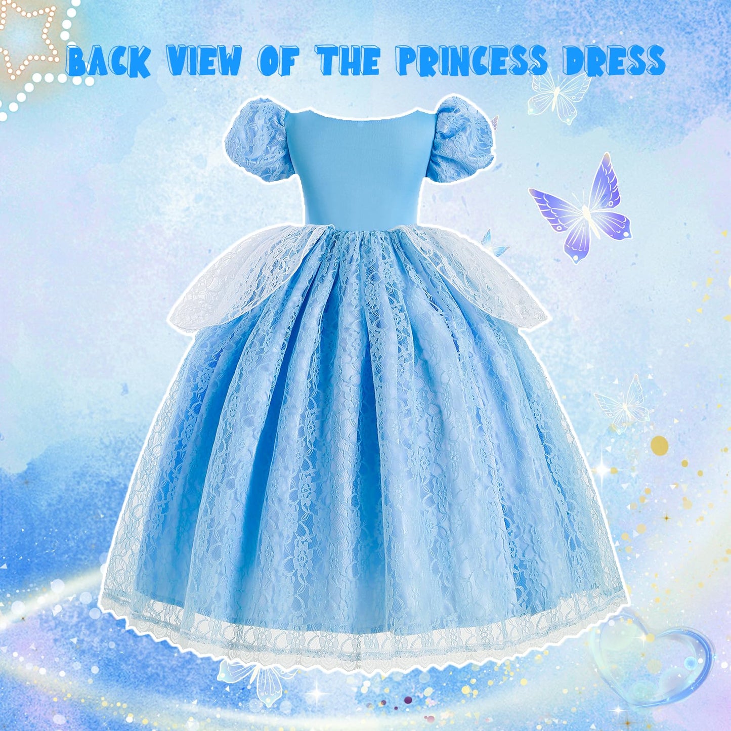 LJNYIE Princess Dresses for Girls-Girls Blue Princess Costume Puff Sleeve 3-11 Year Old for Birthday Christmas Party（8-9 Years）