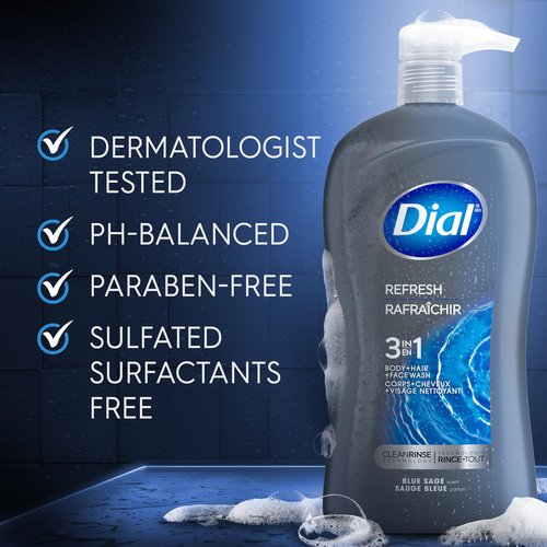 Dial Men 3in1 Body, Hair and Face Wash, Hydro Fresh, 32 fl oz