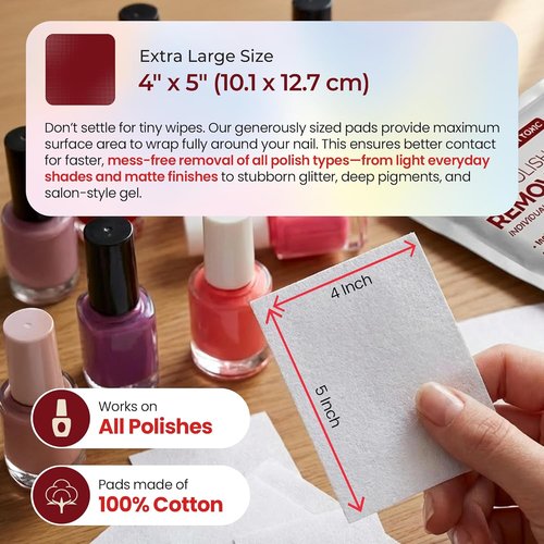 Regine Switzerland Nail Polish Remover Pads - Gentle Non-Acetone Formula - 100 Individually Wrapped Wipes