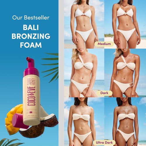 Coco & Eve Sunny Honey Self Tanner Foam - Dark, Fast-Drying, Streak-Free Tanning Mousse | 6.7 Fl Oz, Vegan & Cruelty-Free