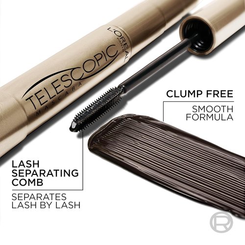 L’Oreal Paris Telescopic Mascara - Volume & Length Formula, Washable, Black Brown, 0.27 Fl Oz.