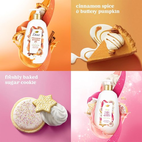 Dove Hand Soap Variety Pack - Holiday Treats: Cinnamon Pumpkin Pie, Peppermint Bark & Sugar Cookie | 12 Fl Oz Each