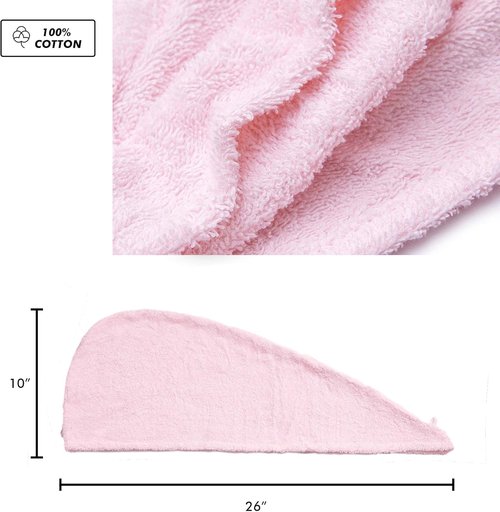 KEEPOZ Hair Towel Wrap - Quick Dry 100% Cotton Turban for Women | Super Absorbent & Anti-Frizz (Pink)