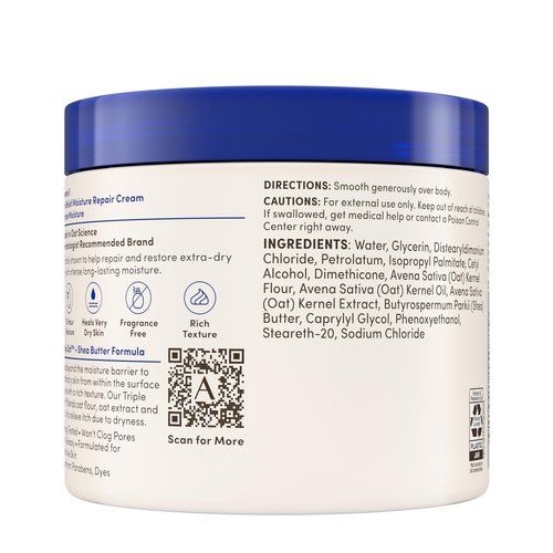 Aveeno Skin Relief Intense Moisture Repair Body Cream with Triple Oat & Shea Butter Formula, Helps Heal, Repair & Restore Very Dry Skin with Long-Lasting Moisture, Fragrance-Free, 11 oz