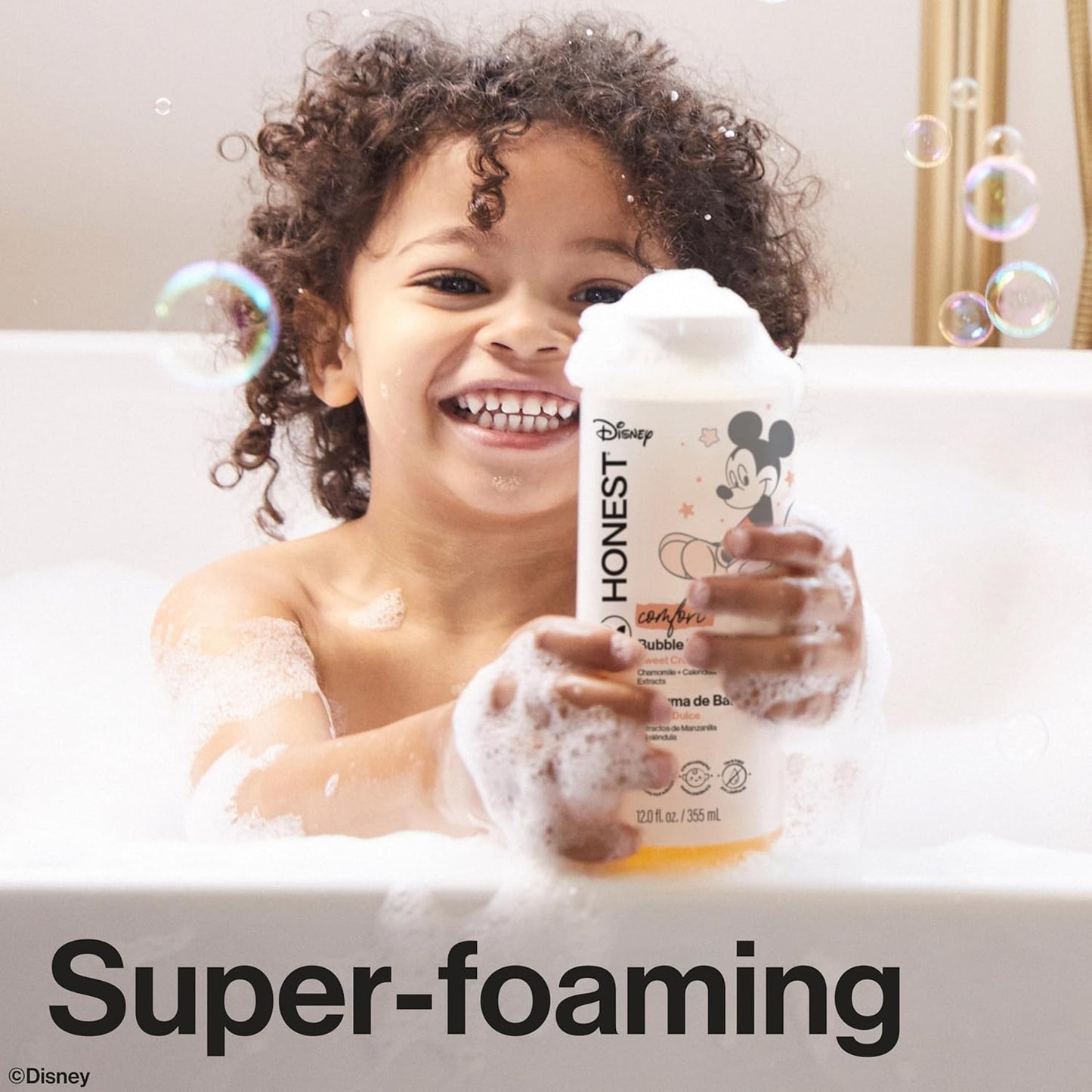 The Honest Company Foaming Bubble Bath - Gentle Tear-Free Formula with Mickey Mouse | 12 fl oz