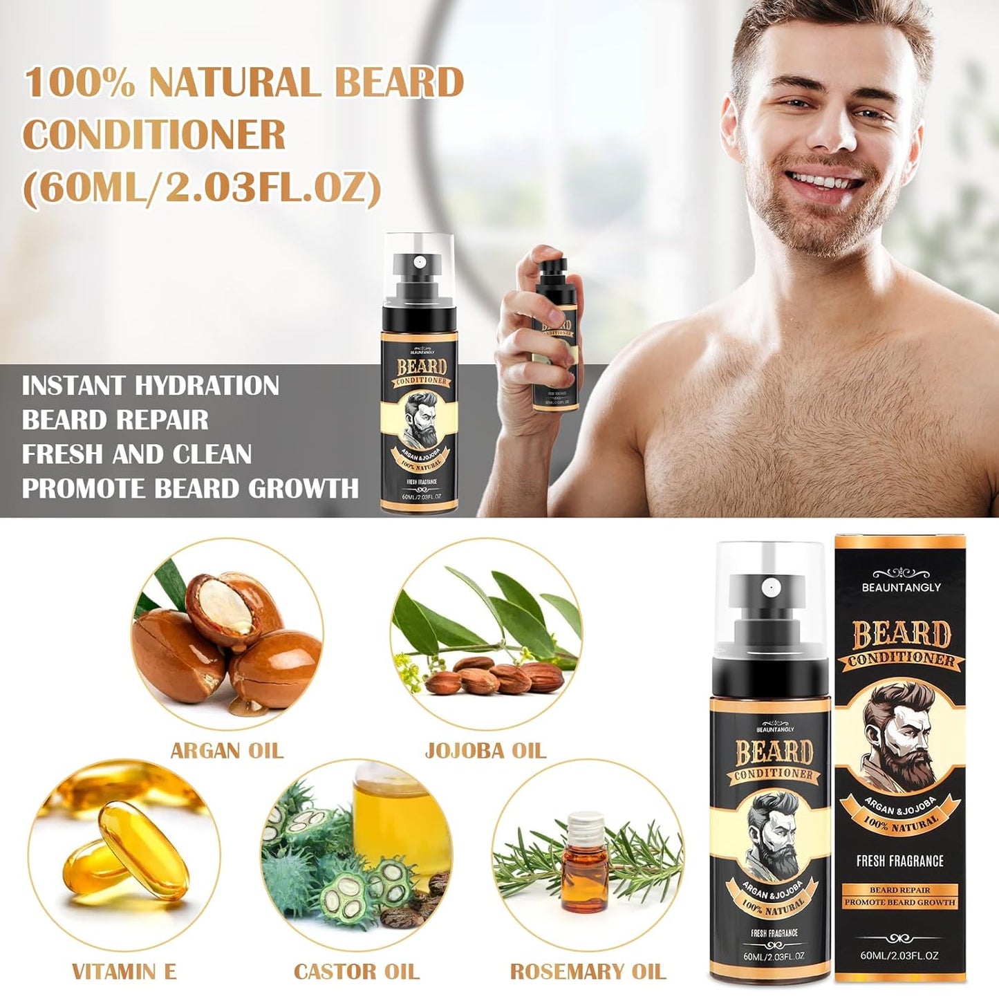 Skiennix Beard Growth Kit - Complete Grooming Set with Oil, Conditioner, Roller & Accessories