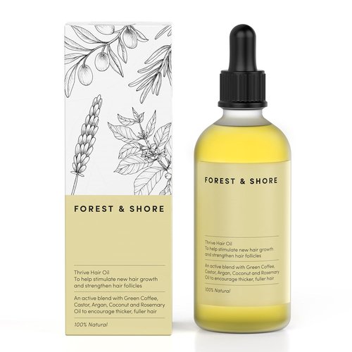 Forest & Shore Hair Growth Oil - 100% Natural Serum with Caffeine, Biotin & Castor for Damaged Hair