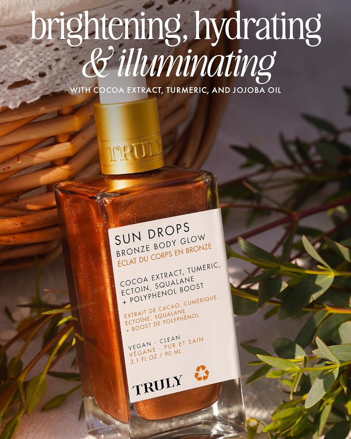 Truly Sun Drops Bronze Body Glow Oil - Hydrating Bronzing Oil for Radiant Skin | Lightweight, Non-Greasy Formula