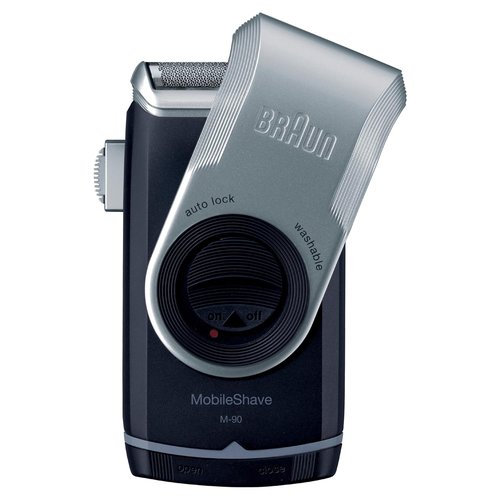 Braun MobileShave M-90 Travel Shaver - Precision Trimmer & Washable Design - Silver Finish