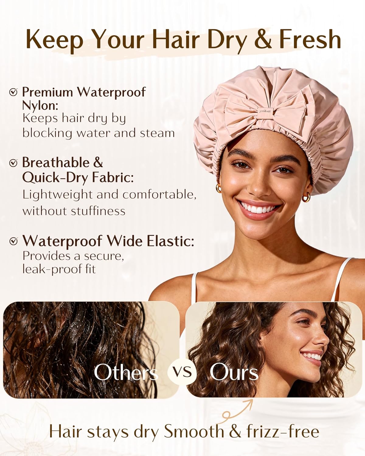 Yanibest Shower Cap - Reusable Waterproof Bath Cap with Wide Elastic Band | Comfortable & Durable for Women