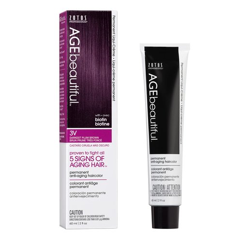 AGE beautiful Permanent Hair Color Dye Liqui Creme | 100% Gray Coverage | Anti-Aging Haircolor | Biotin for Thicker, Fuller Hair | Professional Salon Coloring | 3V Darkest Plum Brown