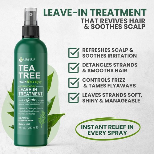 KESMEDIK Leave-In Conditioner Spray - Tea Tree & Rosemary for Frizz Control | Anti-Dandruff Treatment, Paraben & Sulfate Free