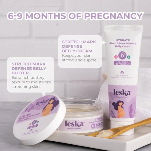 Leska Maternity Cream 2-Pack - Hydrate Stretch Mark Defense Belly Cream & Butter | Pregnancy Months 6-9 (4-4.93oz)