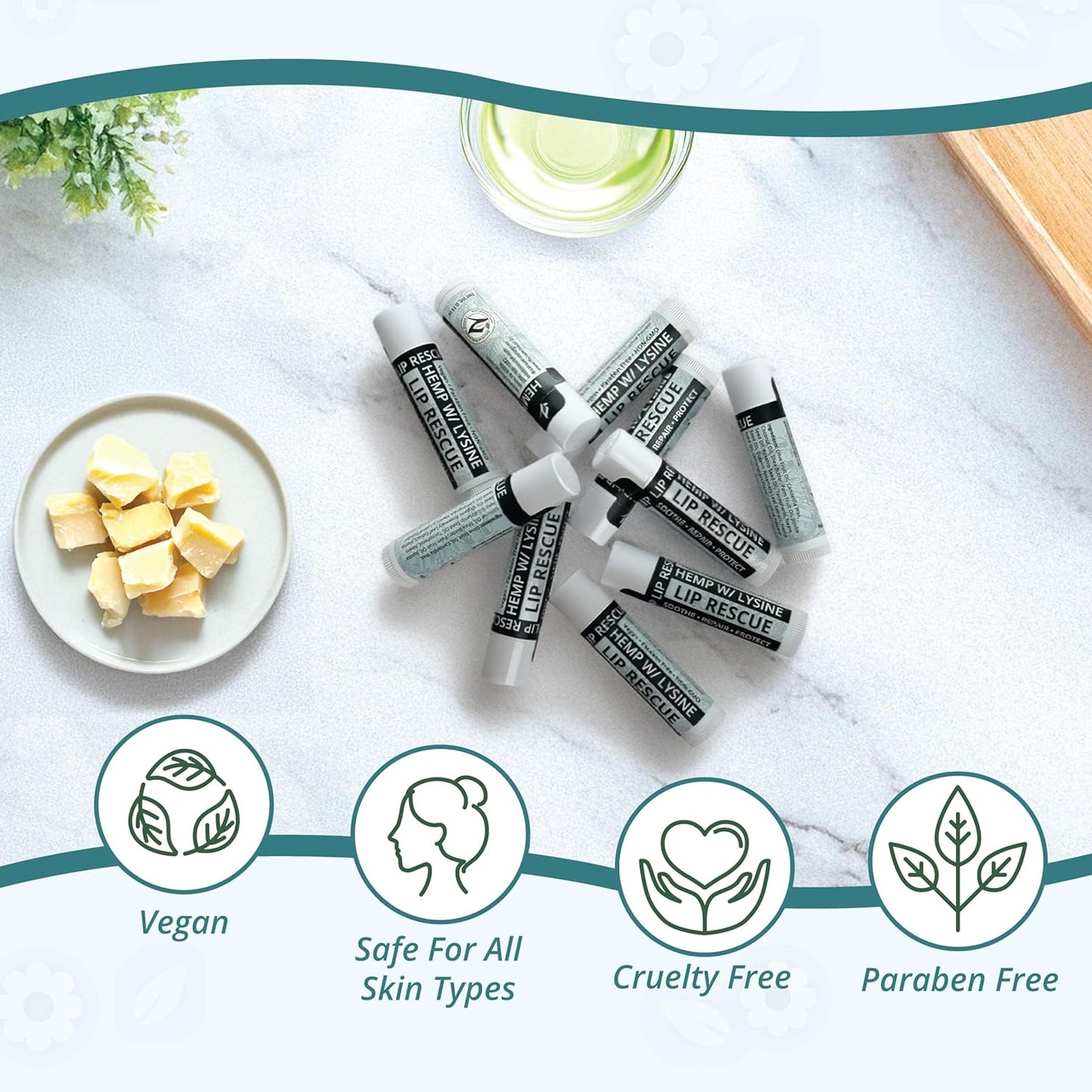 Skiennix Hemp Lip Balm - Intense Moisture & Softness with L-Lysine & Seed Oil | 5 Tubes