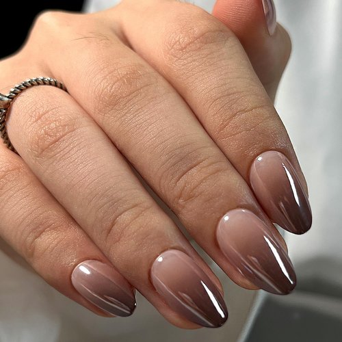 RTKHFZE Press On Nails Medium - Supremely Fit & Natural Soft Gel Glue On Nails with Nail Glue, Reusable Stick On Nails in 16 Sizes - 32 Fake Nails Kit, Brown Gradient