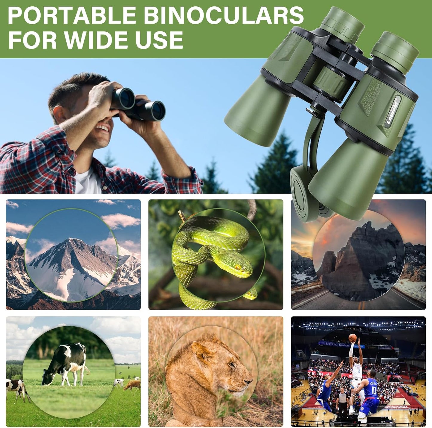15x50 HD Binoculars for Adults High Powered - Large View Compact Binoculars with Low Light Vision, Waterproof Hunting for Bird Watching, Hiking Essentials with Carrying Case Bag