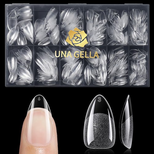 UNA GELLA Almond Nail Tips, Pre-shape Short Almond Gel Nail Tips 240Pcs Full Cover Soft Gel Fake Nails No C Curve Press On Nails For Women Girl At Home DIY Salon with Box 12 Sizes
