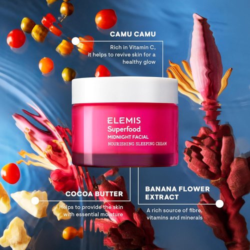 ELEMIS Superfood Midnight Facial - Hydrating Moisturizer Cream with Camu Camu & Vitamin C for Dry Skin