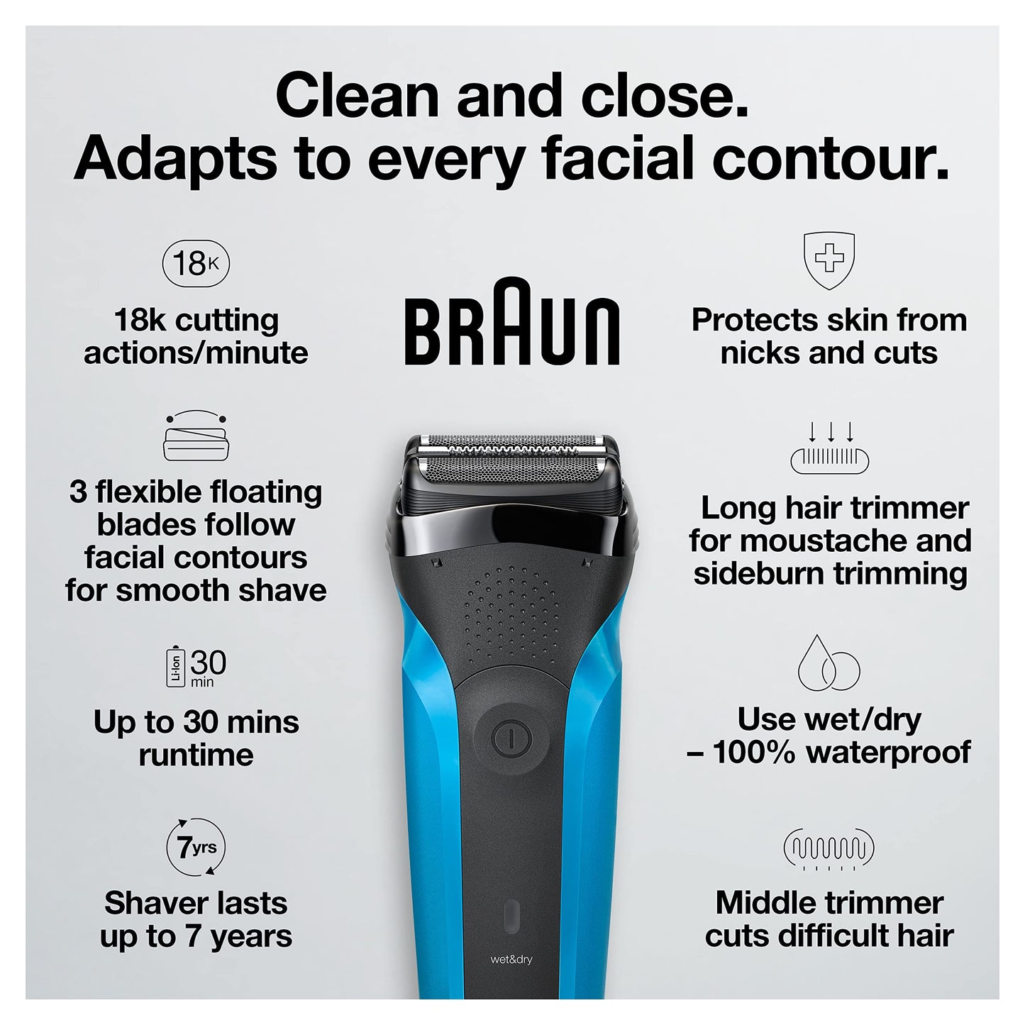 Braun Electric Razor for Men, Series 3 310s Electric Foil Shaver, Rechargeable, Wet & Dry