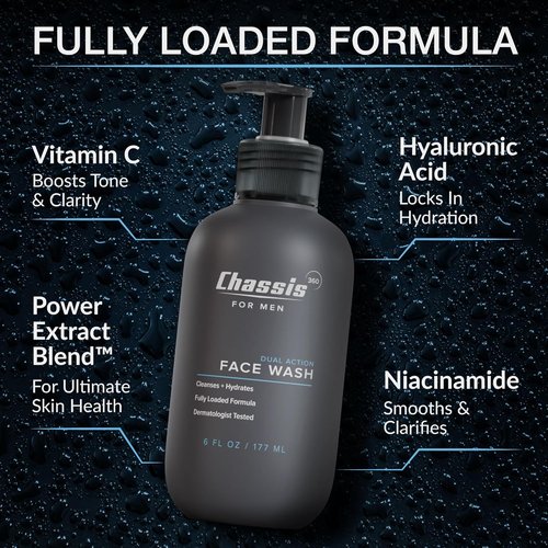 Chassis 360 Dual Action Face Wash - Hydrating Men's Cleanser with Niacinamide & Vitamin C | 6 Fl Oz