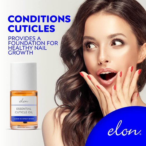 Elon Cuticle Oil for Nails - Softening & Hydrating with Almond Oil, Jojoba & Vitamin E - 0.5 oz Bottle