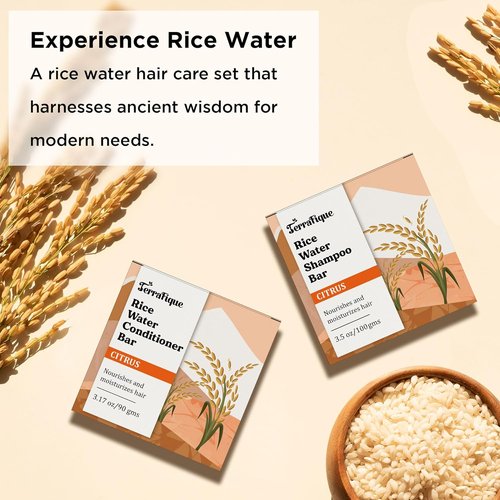 Rice Water Shampoo & Conditioner Bar Set - Citrus Scent for Thinning, Dry, Damaged Hair - Travel-Friendly 3.17 Oz