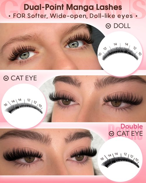 Goddvenus Wispy Manga Lash Clusters Natural Eyelash Clusters Fairy Cluster Eyelash Extensions Anime Individual Lashes C Curl Lash Extension Waterproof DIY Eye Lashes Cluster