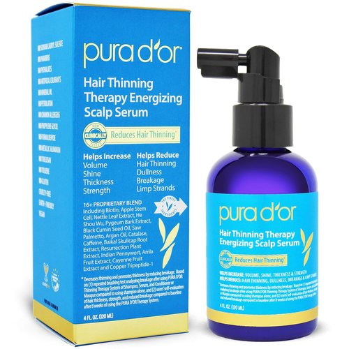 PURA D'OR Hair Thinning Therapy Serum - Energizing Scalp Treatment with Biotin & Copper Tripeptide | 4oz, All Hair Types